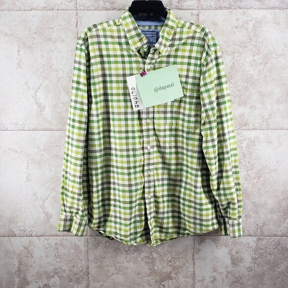 Button Down Checked Green Long Sleeve Plaid Saddlebred Vintage Oxford Mens Sz L - Picture 5 of 5